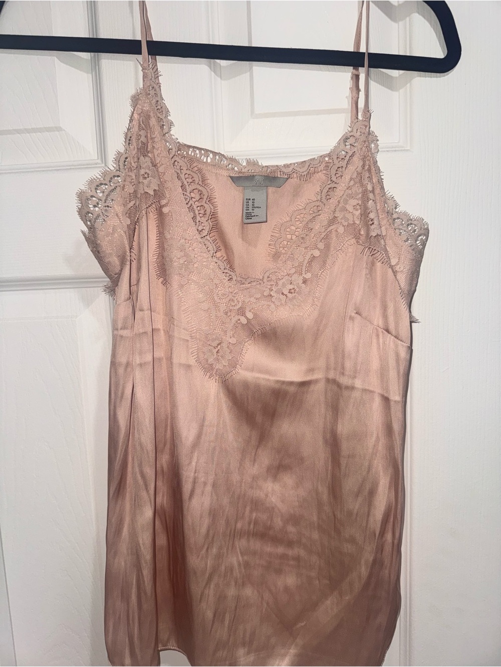 H&M Silky Lace-Trim top - Blush Pink